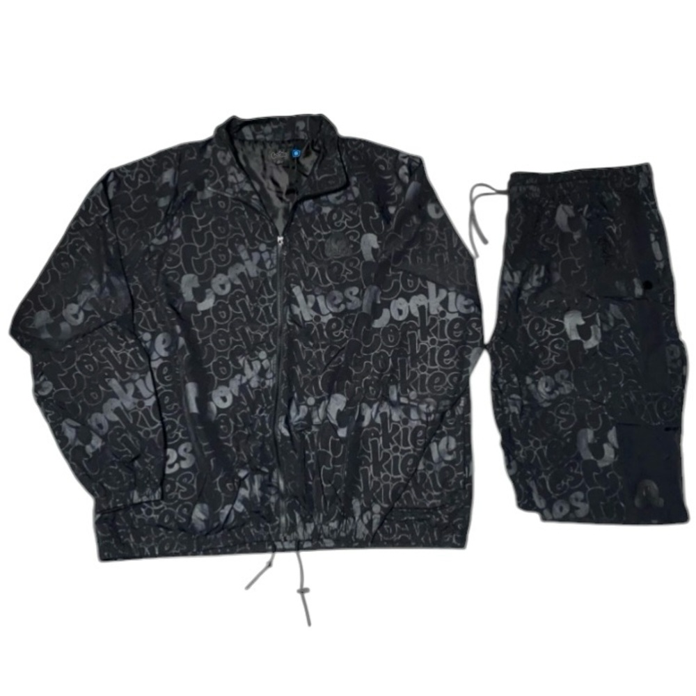 Cookies Windbreaker Set Spell-Out Black Grey Full Zip Drawstring Size 3XL (D)